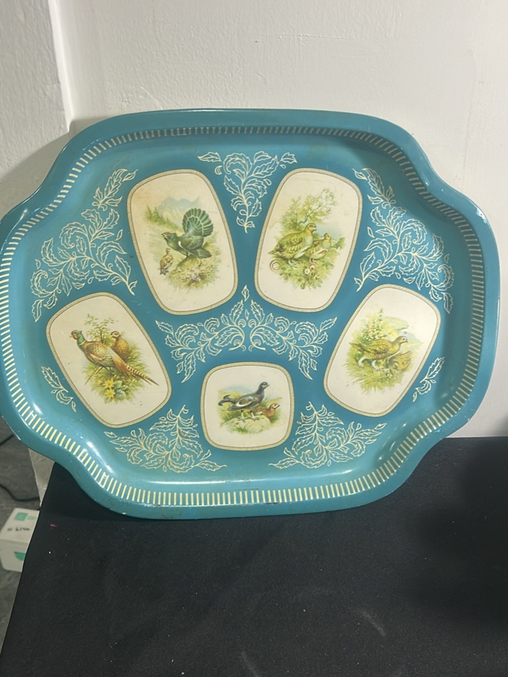 Vintage Blue Decorative tin  tray from England
